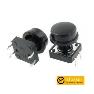 Etusker.com 4Pin Tact Switch 12mm x 12mm + Oval Cap (E-Switch TL1100F160Q8JBLK) - THR
